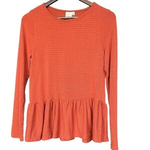NWT Live in the Moment Burnt Orange Long‎ Sleeve Peplum Ruffle Top Sz M